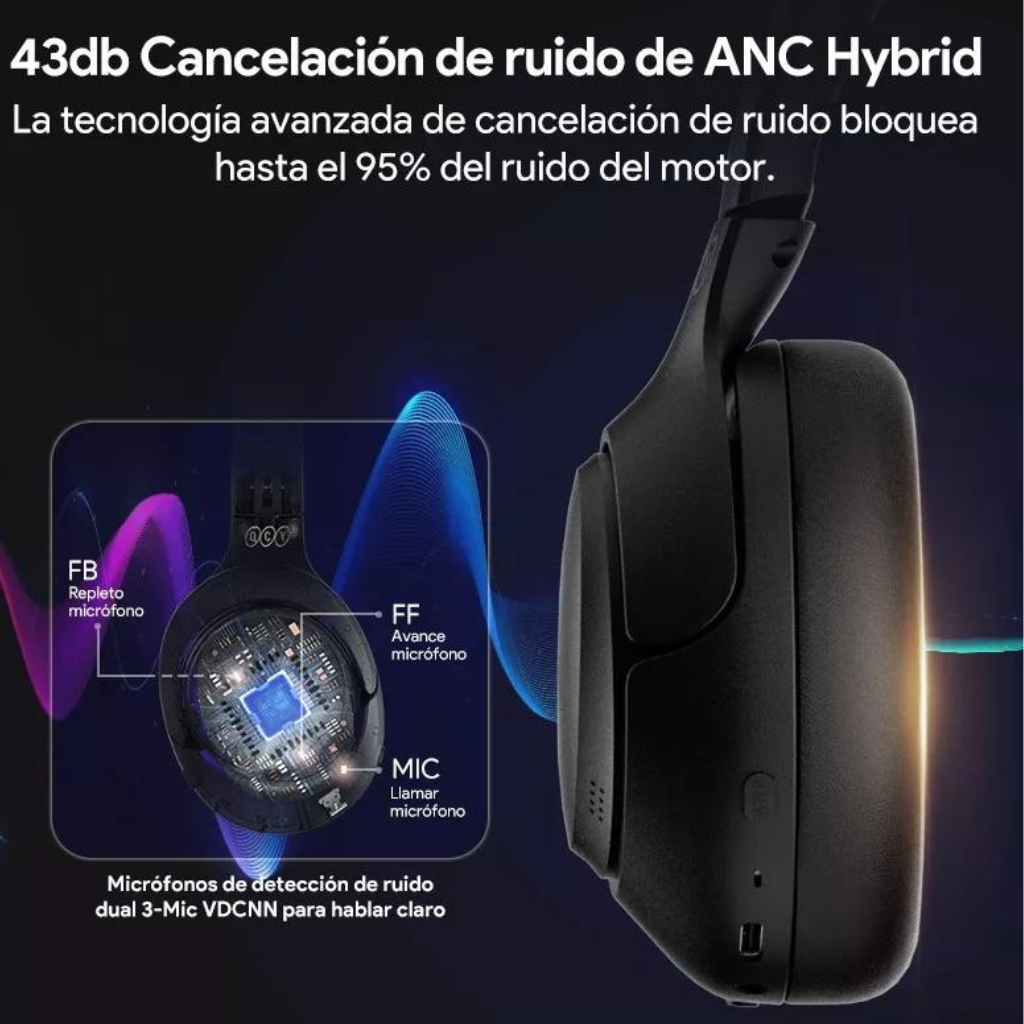 Audífonos Inalámbricos Bluetooth 5.4 QCY H3 , Cancelación Activa de Ruido, Hi-Res Audio, Diadema Plegables Auriculares Over Ear, 60 Horas