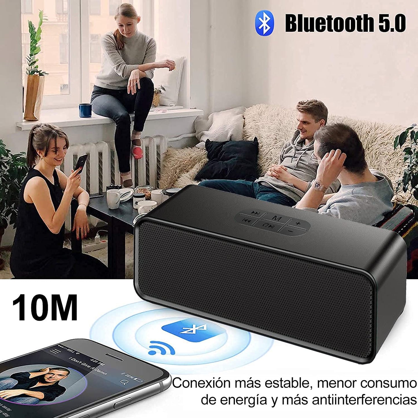 Bocina Bluetooth Portátil,Altavoz Inalámbrico Bluetooth，Altavoz Bluetooth Portátil con Sonido Estéreo HD,Alcance de 10 m de Bluetooth,Bajo Rico,Sonido HIFI,3.5mm AUX/TF/USB,ideal para viajar,Compatible con iPhone, iPad, Android, Tablet