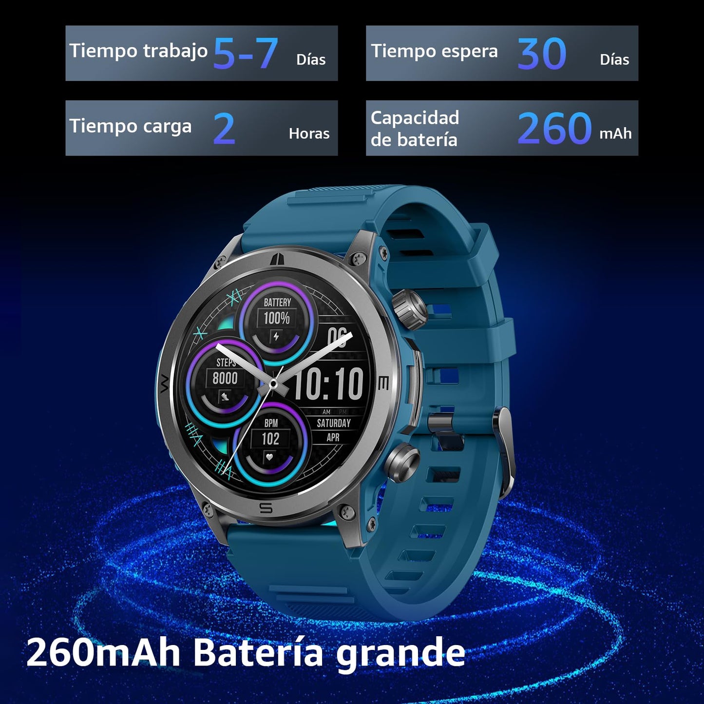 Smartwatch 1.43" FreshFun AMOLED con Llamada Bluetooth, Reloj Inteligente Hombre Impermeable IP67, Monitor de Frecuencia Cardíaca/Oxígeno en Sangre/Sueño, 100+ Modos Deportivos para Android/iOS