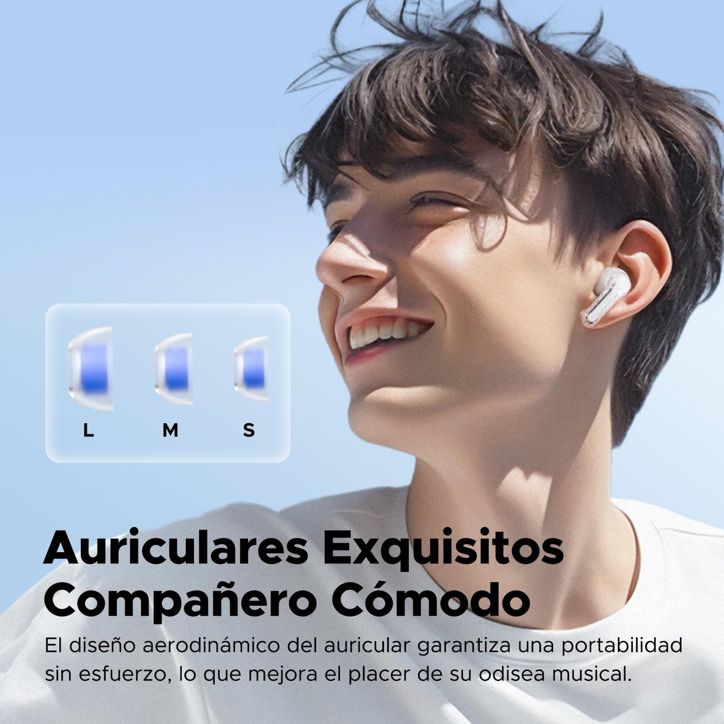 Auriculares Inalámbricos SoundPEATS Clear. Bluetooth 5.3 con Controladores de 12 mm, Doble Micrófono ENC y 40 Horas de Reproducción. Blanco.