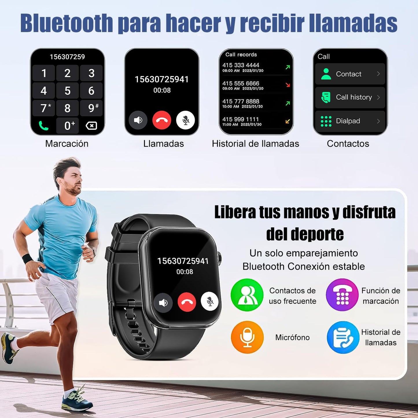 Smartwatch RUBOQE para Hombre con Llamadas Bluetooth - Reloj Deportivo, Monitor de Calorías, Pulsómetro, Sueño, IP67, (Correas Negra y Azul)