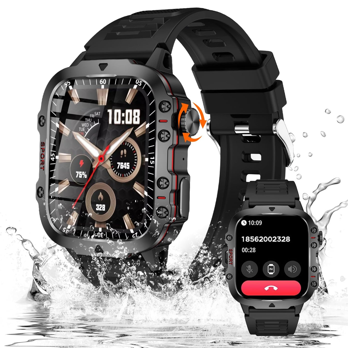 Smartwatch Deportivo 1.96” HD, Bluetooth, 100+ Modos Deportivos, Resistente al Agua 3ATM, Batería 420mAh