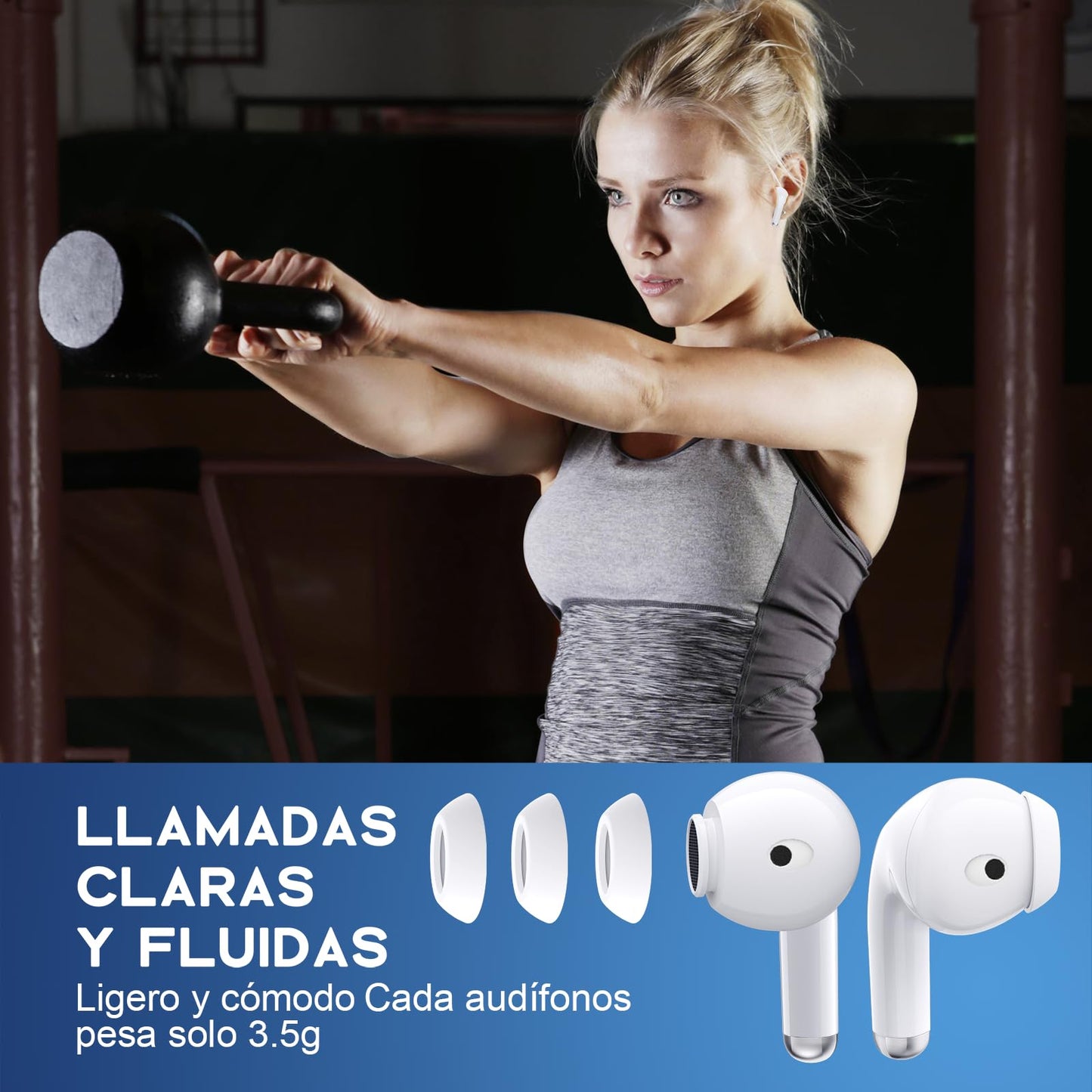 Audifonos Inalambricos 1Hora Bluetooth 5.3, In-Ear. Micrófono incorporado. Compatible con iOS y Android. Color: Blanco.