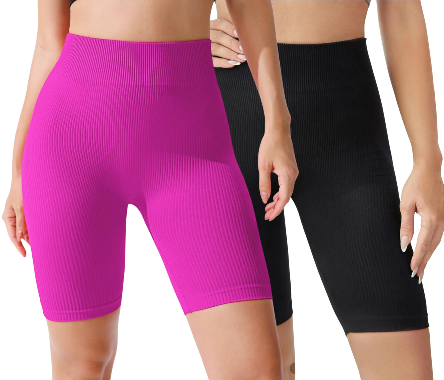 Short Dama Paquete de 2 Pantalones Cortos de Ciclista para Mujer Short Cintura Alta, Levantamiento de glúteos Bermuda Shorts (Negro/Rosa)