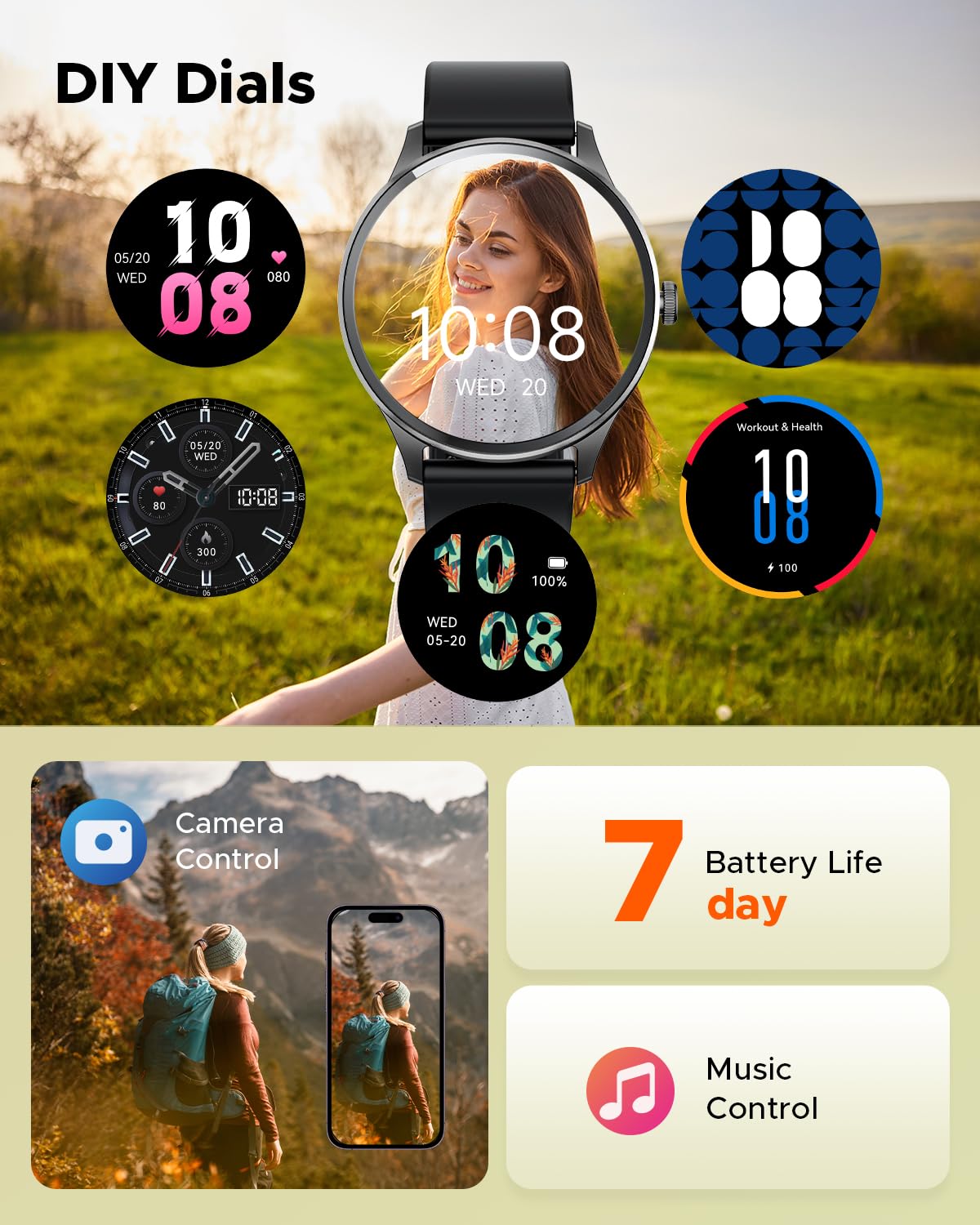 SmartWatch GT2 Truefree ,Llamadas Bluetooth/notificaciones, 100+ Modos Deportivos, Monitor de Salud de oxígeno en Sangre/frecuencia cardíaca/sueño/estrés, Impermeable IP68