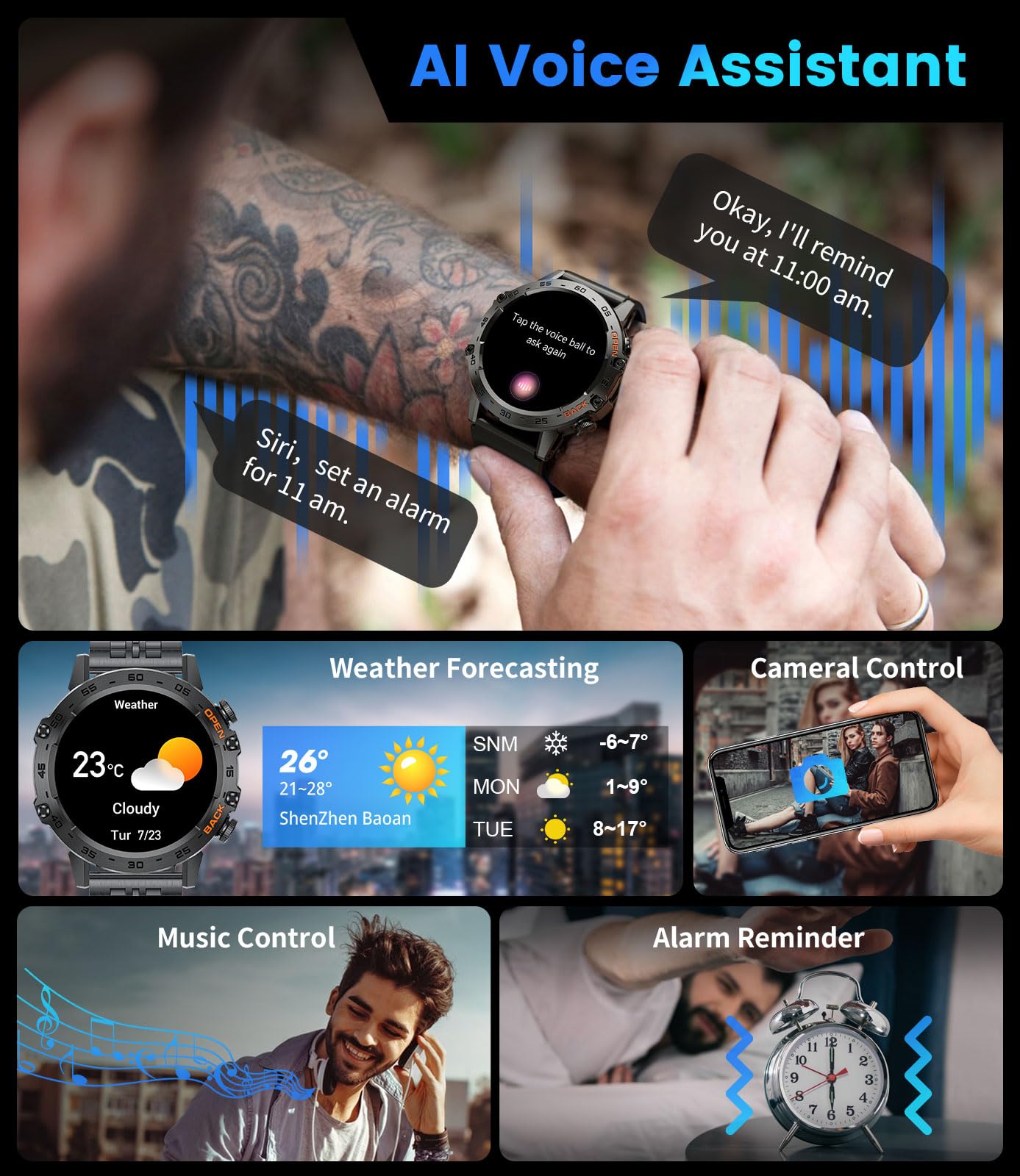 Reloj Inteligente LIGE para Hombre con Llamadas Bluetooth, Monitor de Frecuencia Cardíaca, Control de Sueño y Más de 100 Modos Deportivos