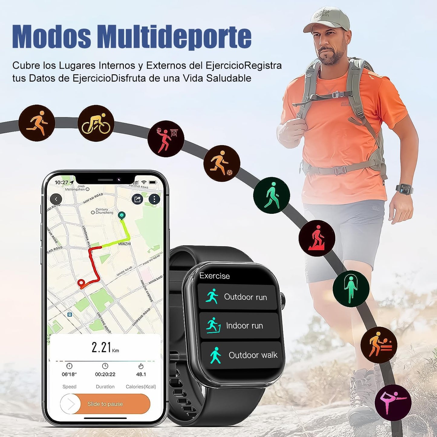 Smartwatch RUBOQE para Hombre con Llamadas Bluetooth - Reloj Deportivo, Monitor de Calorías, Pulsómetro, Sueño, IP67, (Correas Negra y Azul)