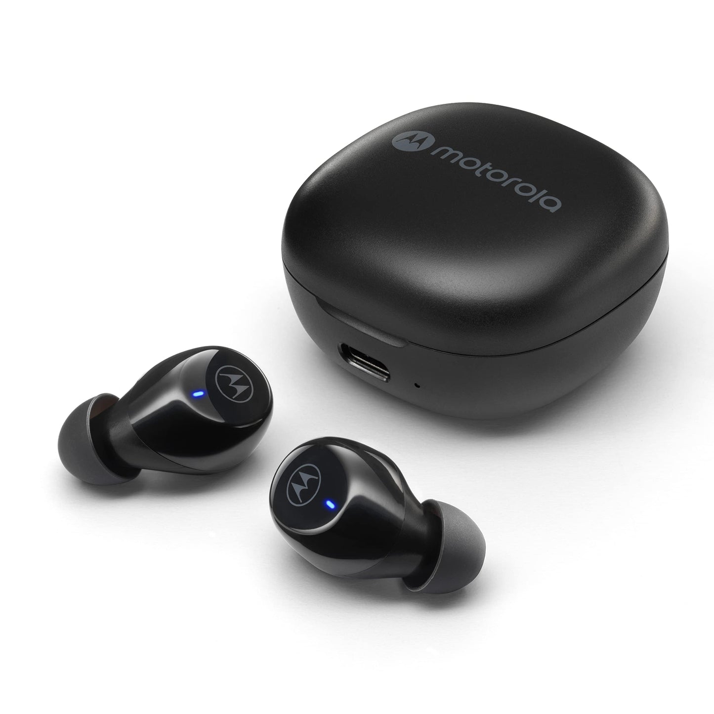 Audífonos Bluetooth Motorola Sound Moto Buds 105    control táctil y funda de microcarga, IPX5, resistente al agua, ligero, ajuste cómodo, sonido claro, color negro