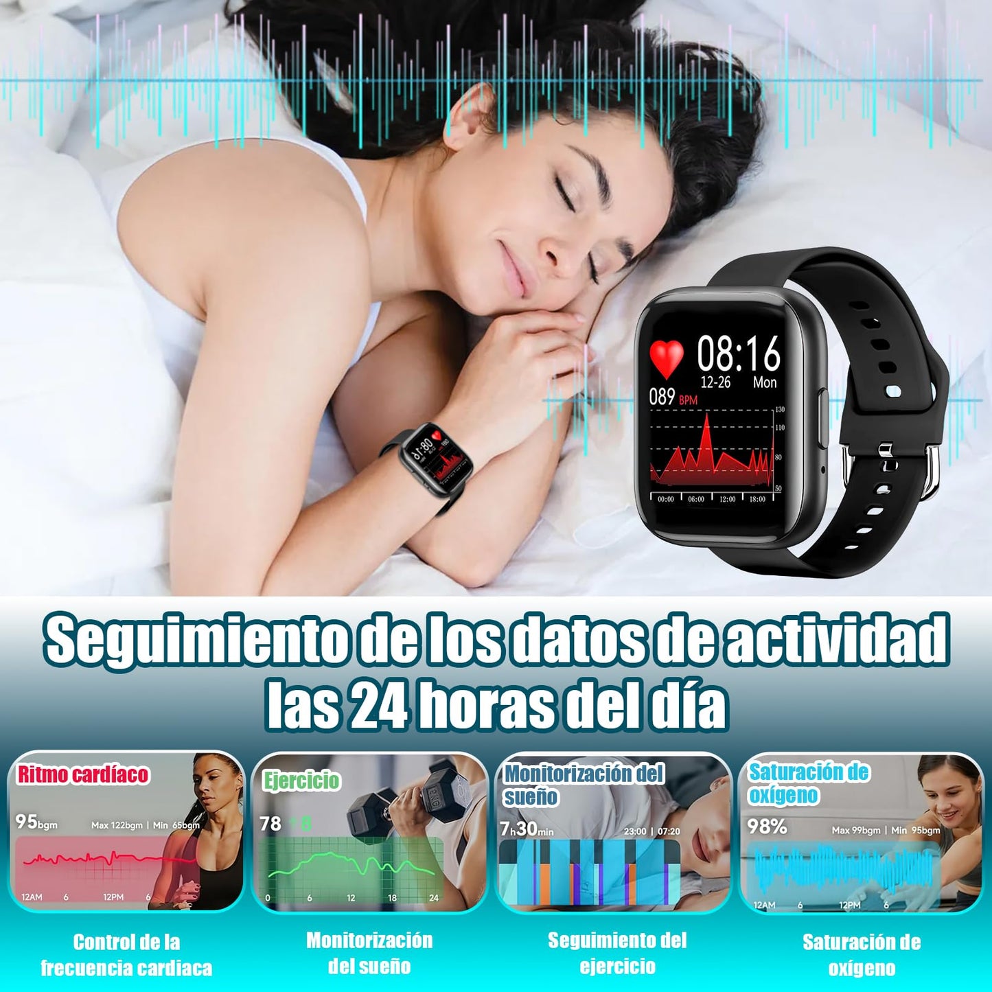 Smartwatch Folteitei IP67 ,Pantalla Táctil 1.55" ,Monitor de Frecuencia Cardíaca  Modos Deportivos  Notificaciones Inteligentes Batería de Larga Duración  Compatible con iOS y Android