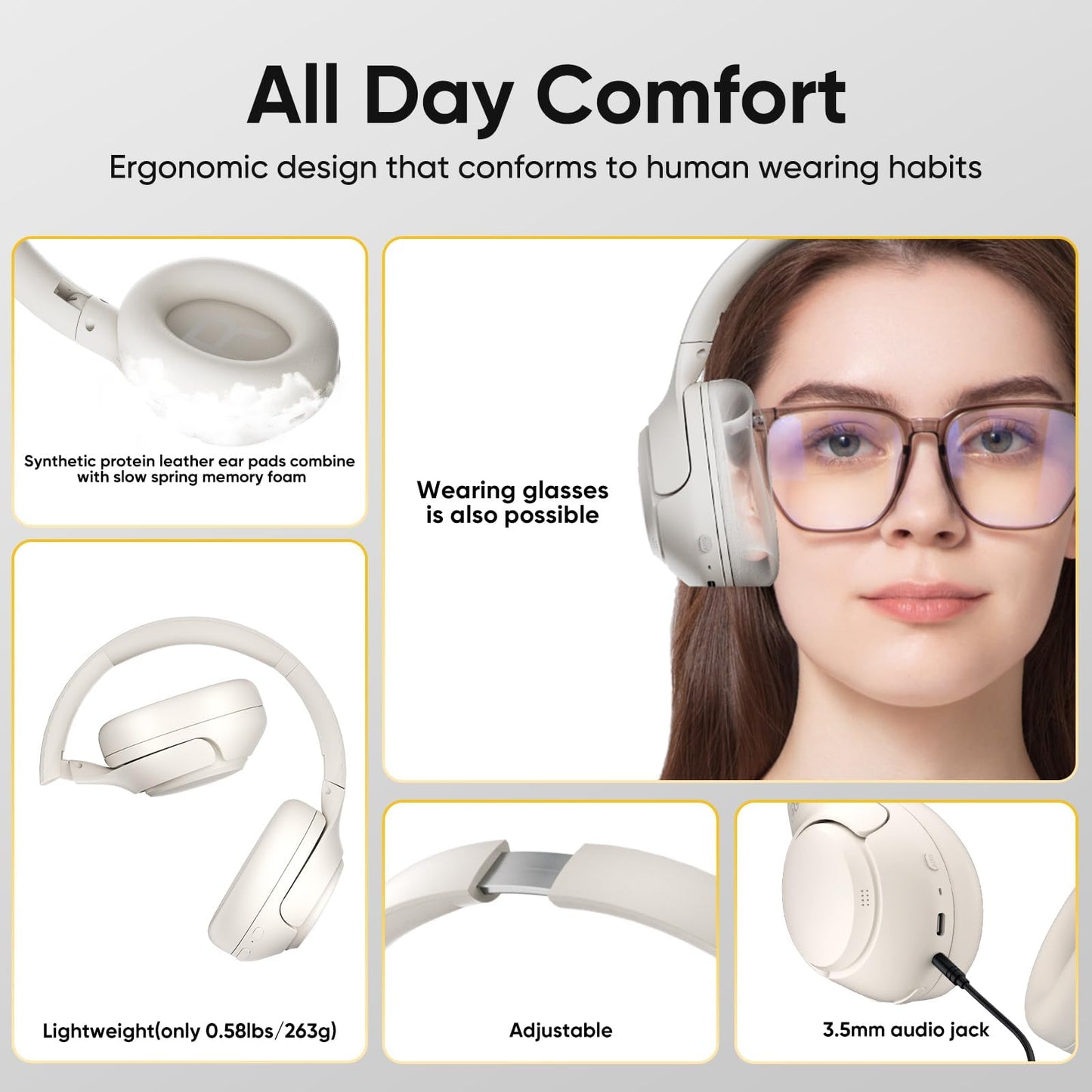 Audífonos QCY H3 Bluetooth 5.4, Cancelación Activa de Ruido, Hi-Res Audio, Diadema Plegables Auriculares Over Ear, 60 Horas de Reproducción Compatible con iOS/Android