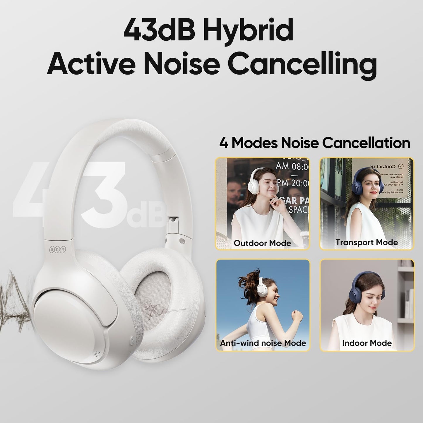 Audífonos QCY H3 Bluetooth 5.4, Cancelación Activa de Ruido, Hi-Res Audio, Diadema Plegables Auriculares Over Ear, 60 Horas de Reproducción Compatible con iOS/Android