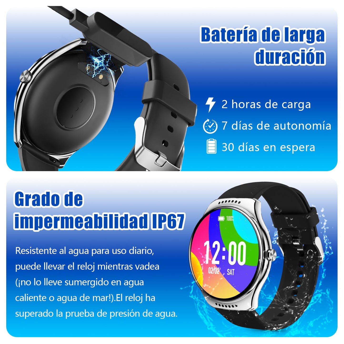 Smartwatch Deportivo con Bluetooth, Pantalla Táctil y IP67 – Monitor de Salud y Notificaciones en Tiempo Real