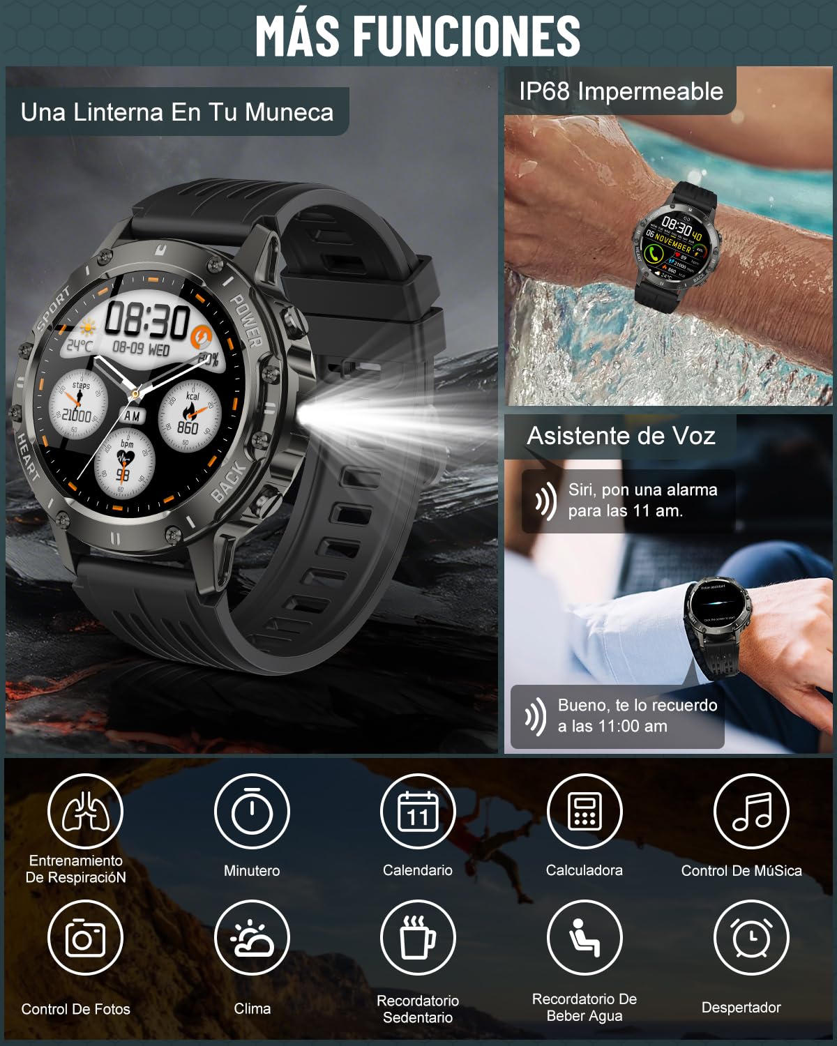 Smartwatch Deportivo 1.39” HD – Bluetooth, Llamadas, IP68, Monitor de Salud y 100+ Modos Deportivos