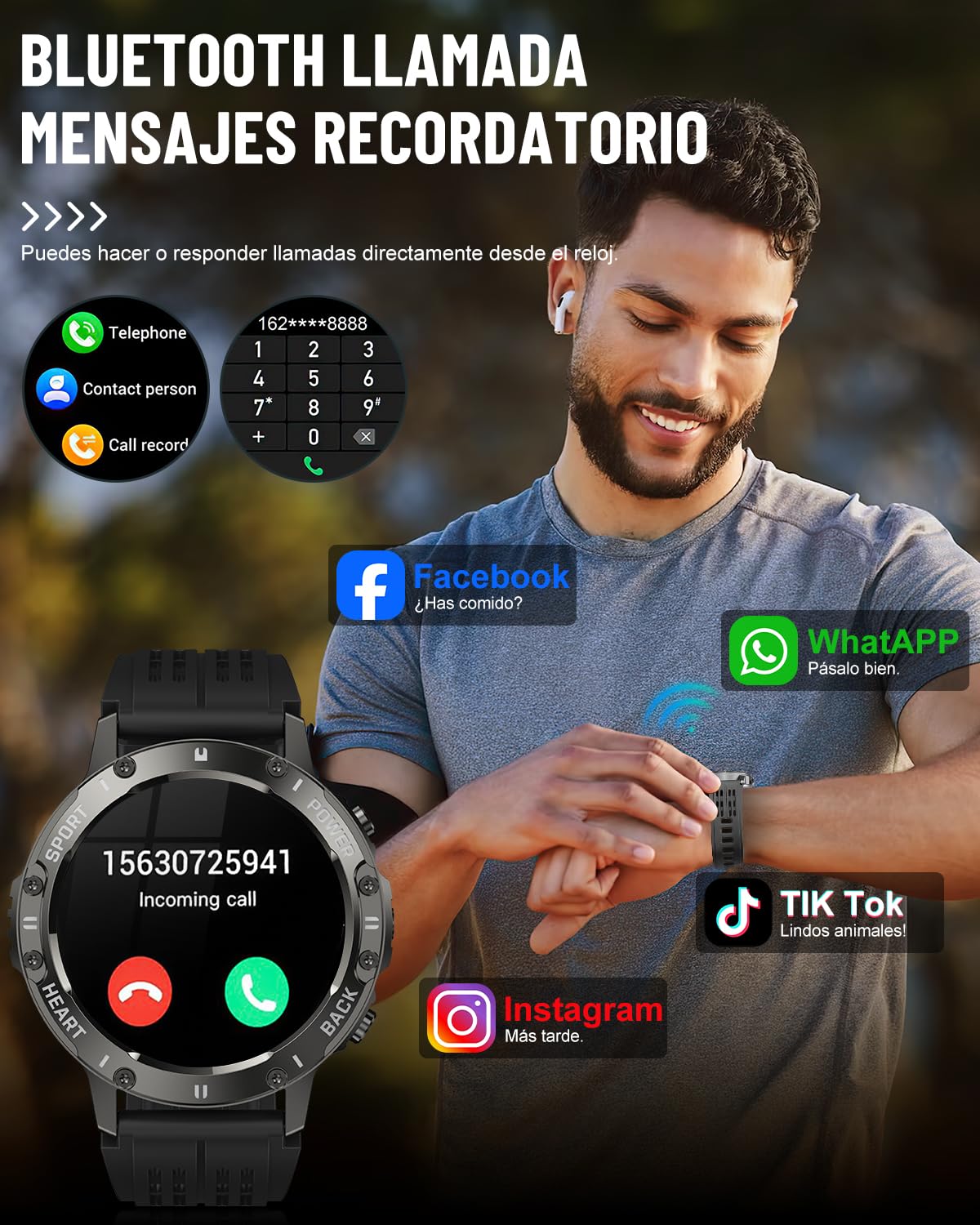 Smartwatch Deportivo 1.39” HD – Bluetooth, Llamadas, IP68, Monitor de Salud y 100+ Modos Deportivos