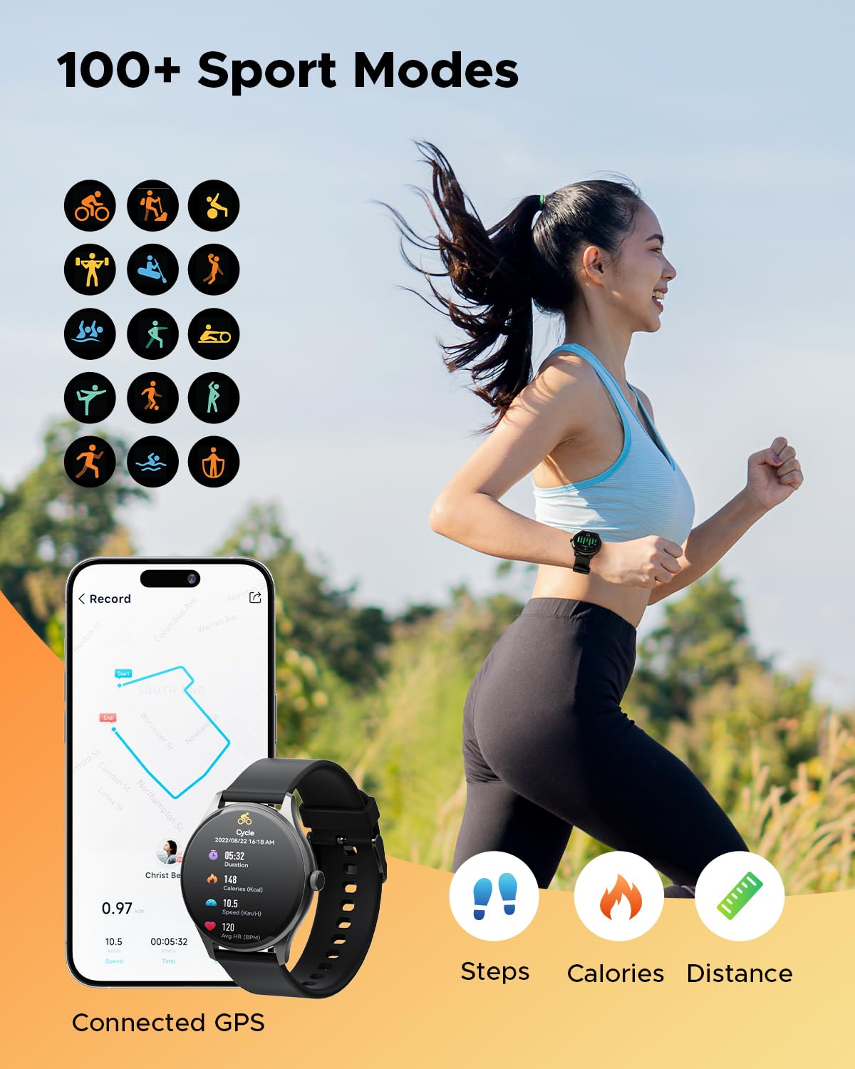 SmartWatch GT2 Truefree ,Llamadas Bluetooth/notificaciones, 100+ Modos Deportivos, Monitor de Salud de oxígeno en Sangre/frecuencia cardíaca/sueño/estrés, Impermeable IP68