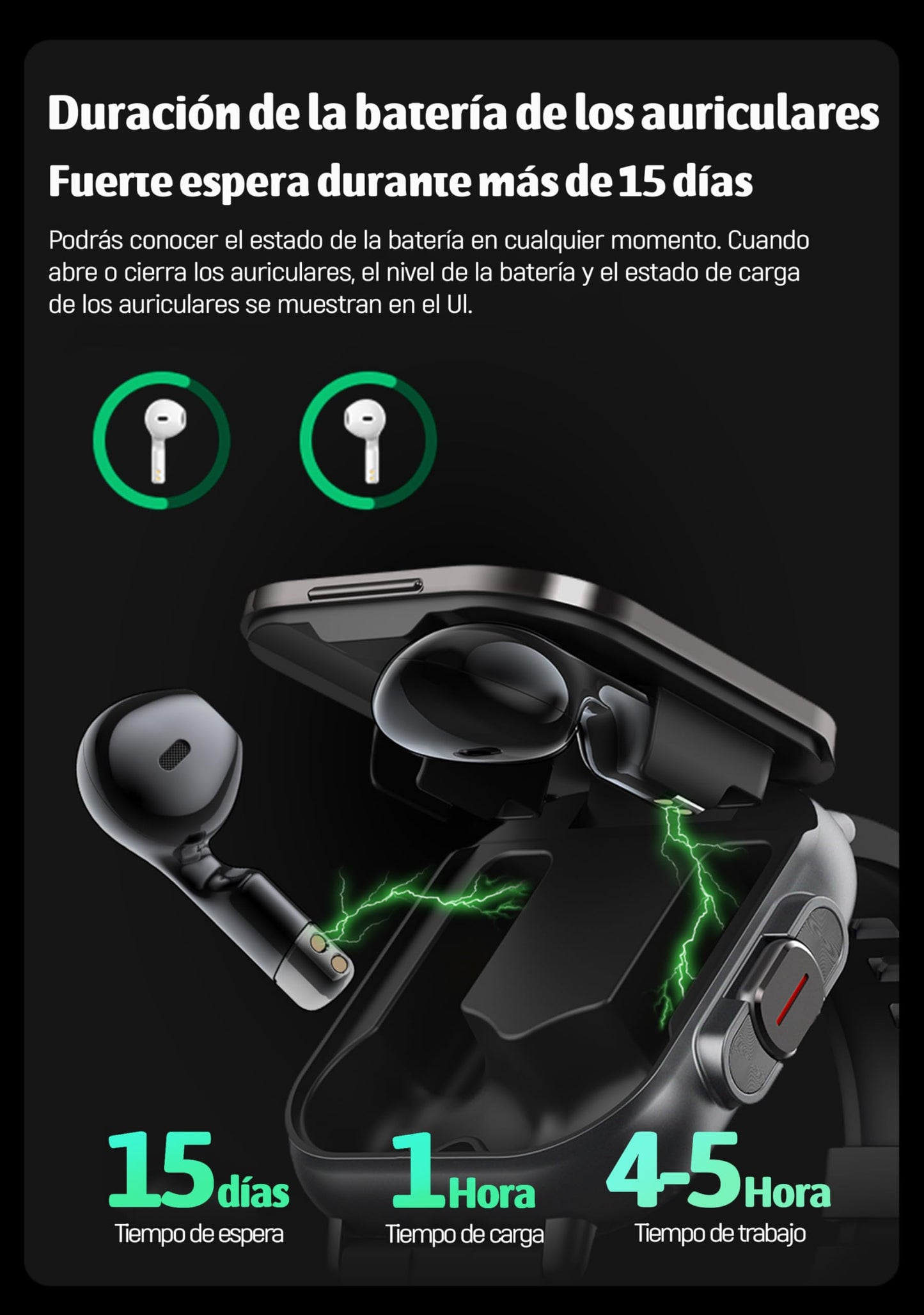 Smartwatch 2 EN 1  Reloj Inteligente con Auriculares, Reloj Inteligente Smartwatch, Monitor Pulser, Pantalla Táctil Completa Impermeable IP68, con Pulsómetro, Sueño, GPS (Correa de metal).