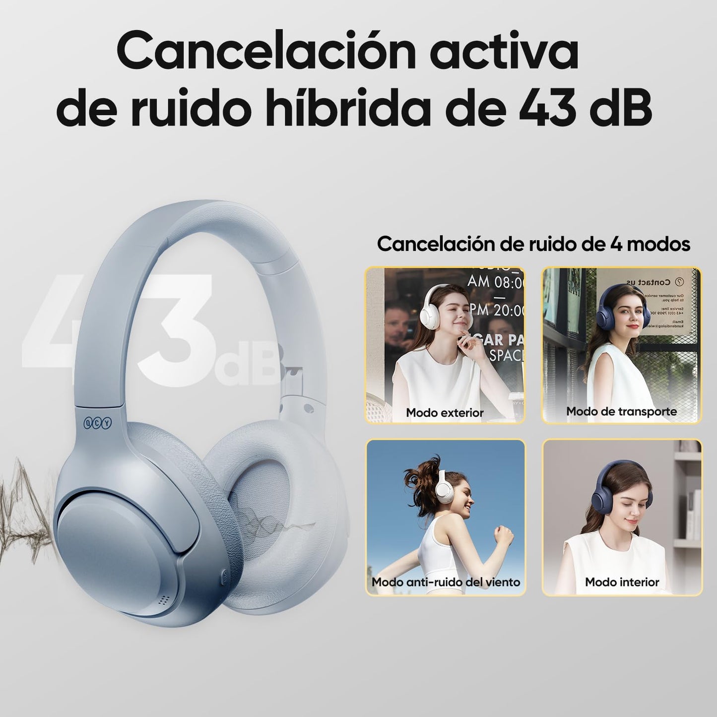 Audífonos Inalámbricos Bluetooth 5.4 QCY H3 , Cancelación Activa de Ruido, Hi-Res Audio, Diadema Plegables Auriculares Over Ear, 60 Horas