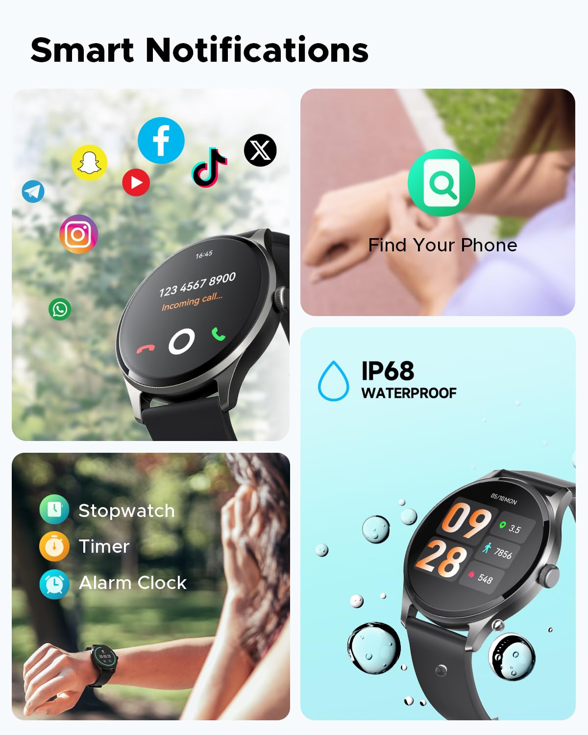 SmartWatch GT2 Truefree ,Llamadas Bluetooth/notificaciones, 100+ Modos Deportivos, Monitor de Salud de oxígeno en Sangre/frecuencia cardíaca/sueño/estrés, Impermeable IP68