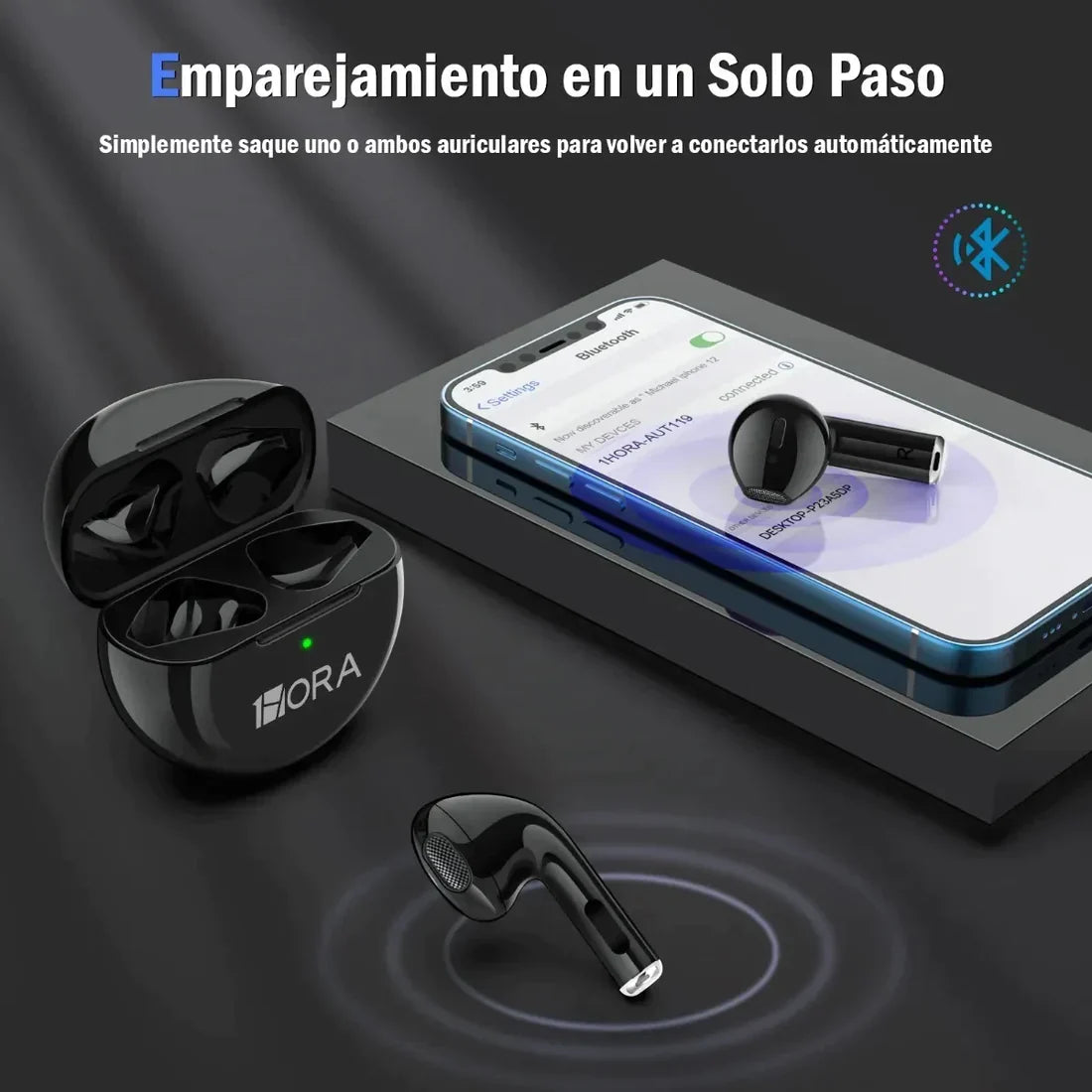 Audífonos bluetooth 1hora Controles táctiles, 30hrs.