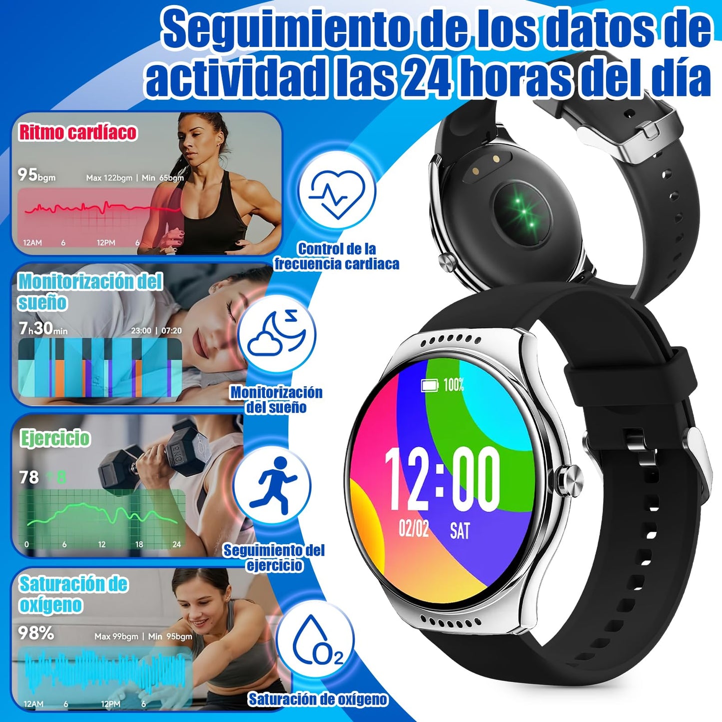 Smartwatch Deportivo con Bluetooth, Pantalla Táctil y IP67 – Monitor de Salud y Notificaciones en Tiempo Real