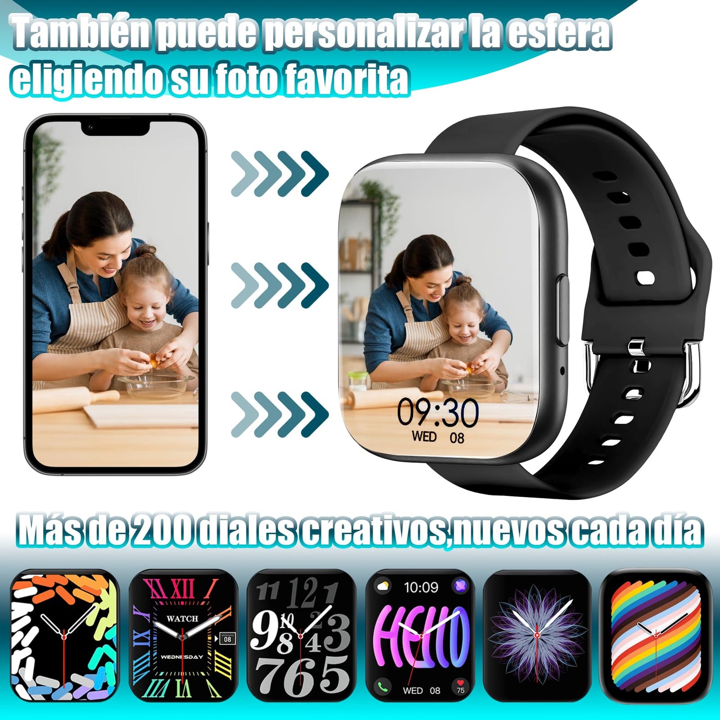 Smartwatch Folteitei IP67 ,Pantalla Táctil 1.55" ,Monitor de Frecuencia Cardíaca  Modos Deportivos  Notificaciones Inteligentes Batería de Larga Duración  Compatible con iOS y Android