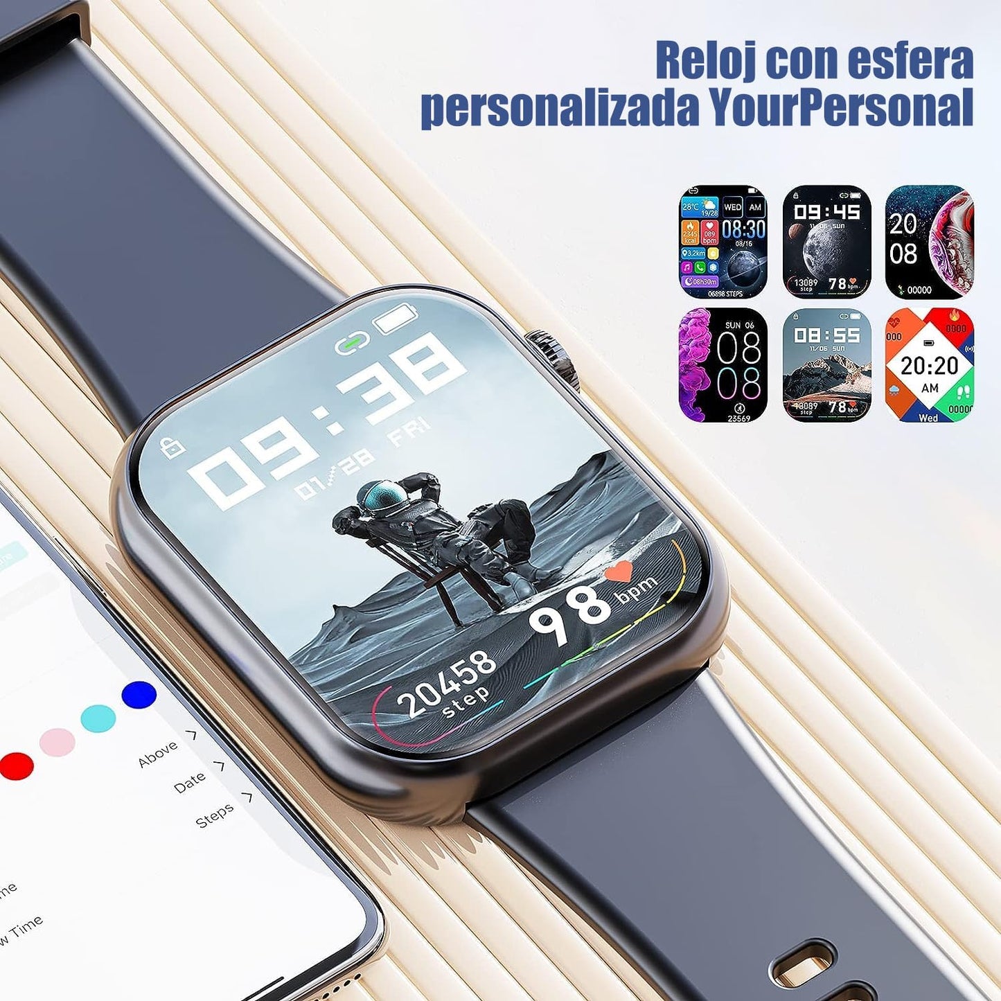 Smartwatch RUBOQE para Hombre con Llamadas Bluetooth - Reloj Deportivo, Monitor de Calorías, Pulsómetro, Sueño, IP67, (Correas Negra y Azul)