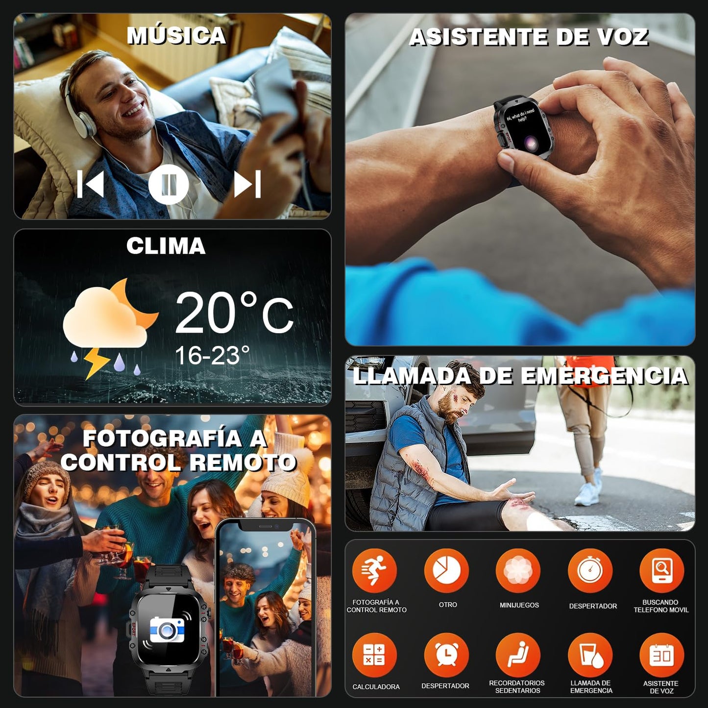 Smartwatch Deportivo 1.96” HD, Bluetooth, 100+ Modos Deportivos, Resistente al Agua 3ATM, Batería 420mAh