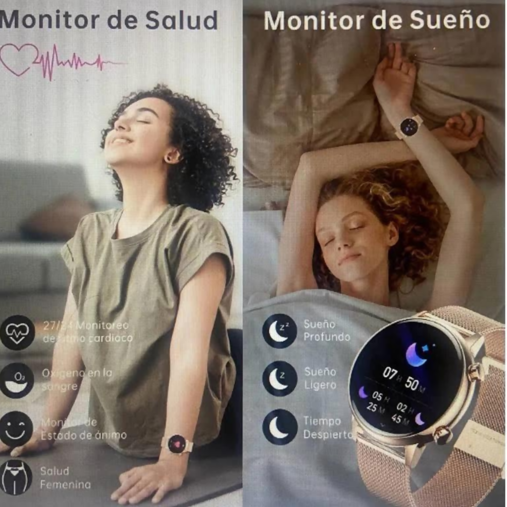 Smartwatch Dorado para Mujer, Romance G-Tide con Llamadas Bluetooth y Monitoreo de Salud