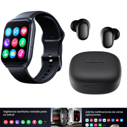 Audífonos Xiaomi redmi buds 6 play bluetooth. + Smartwatch Filwans GTS MINI AZUL.