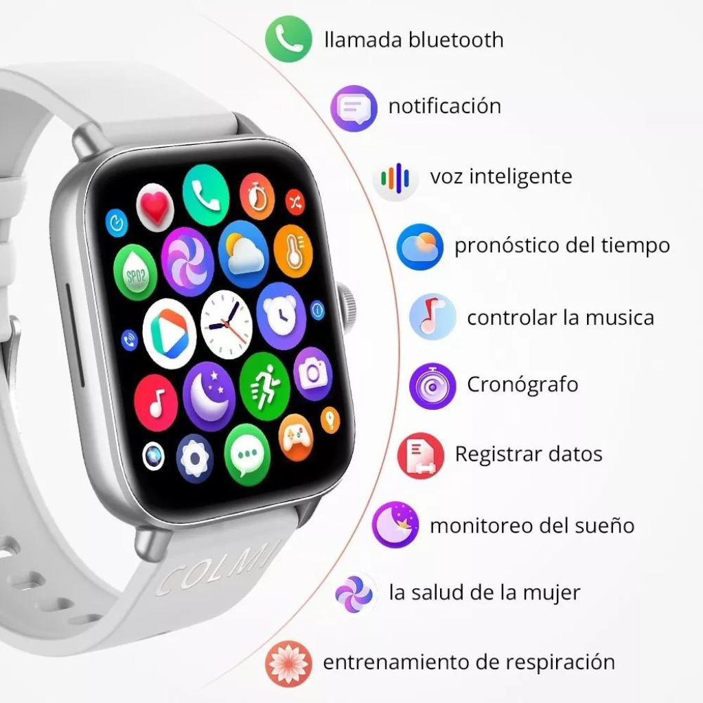 Smartwatch Colmi P28plus. Notifica llamadas. PLATA