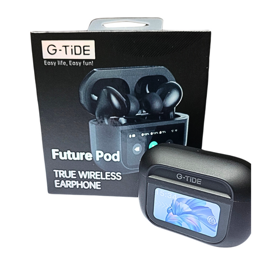 Audífonos  con Pantalla Táctil. G-TIDE Future Pod, Bluetooth, Cancelación de ruido, encontrar audífonos