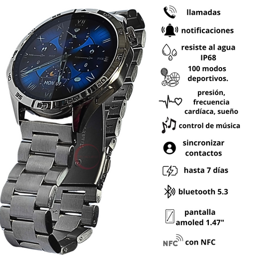 Reloj Inteligente G-Tide Power - Correa Metálica, Llamadas Bluetooth, y Monitoreo de Salud