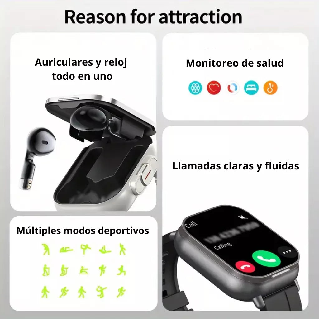 Smartwatch 2 En 1 Con Auriculares Integrados.