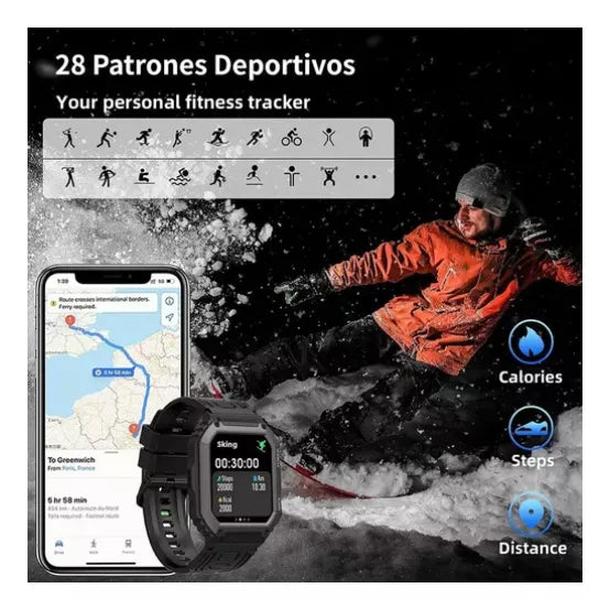 Smartwatch 1.8" IPS HD, Bluetooth 5.0, Llamadas, IP67, 28 Modos Deportivos, Monitoreo de Salud, Batería 320mAh – Compatible con Android & iOS