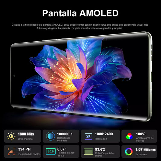 Fossibot S3 Pro 20GB RAM + 128GB ROM  Pantalla AMOLED Curva 6.67”  Cámara 64MP  4G LTE + NFC  Android 14