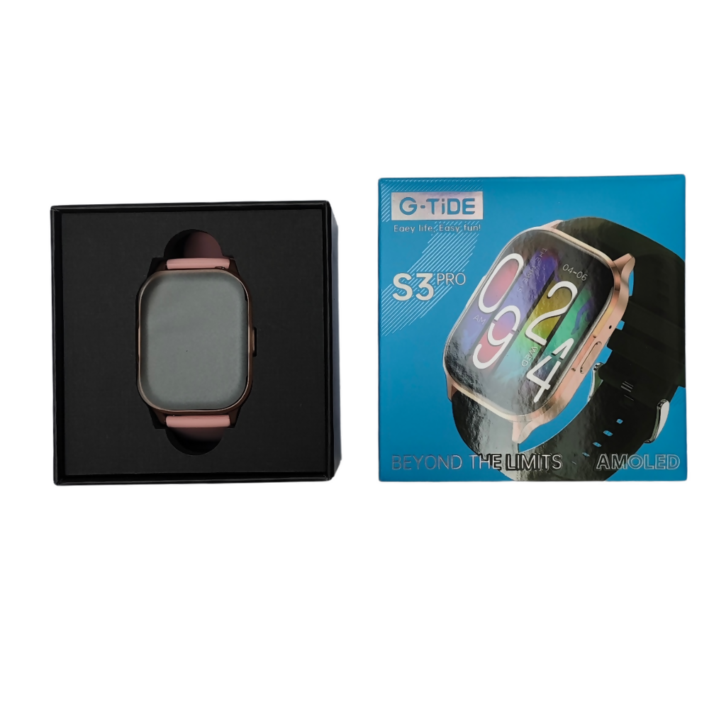 Smartwatch G-tide S3 pro, llamadas bluetooth, oxigeno en sangre, 2 correas intercambio. Dorado