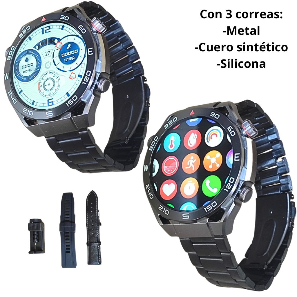 Smartwatch P9 Ultimate: Monitor de Salud (Frecuencia Cardíaca, Oxígeno en Sangre, Temperatura Corporal), Llamadas Bluetooth, Deportes, Brújula y Más