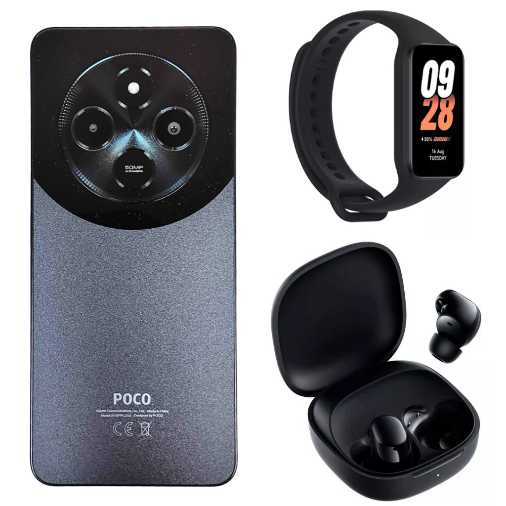 Xiaomi Poco C75 + Redmi buds 6 play y Xiaomi band 8 active